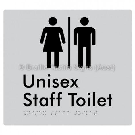 Braille Sign Unisex Staff Toilet w/ Air Lock - Braille Tactile Signs Aust. - BTS42n-AL-slv - Custom Signs - Fast Shipping - High Quality - Australian Made &amp; Owned