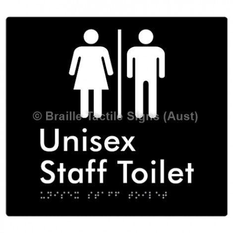 Braille Sign Unisex Staff Toilet w/ Air Lock - Braille Tactile Signs Aust. - BTS42n-AL-blk - Custom Signs - Fast Shipping - High Quality - Australian Made &amp; Owned