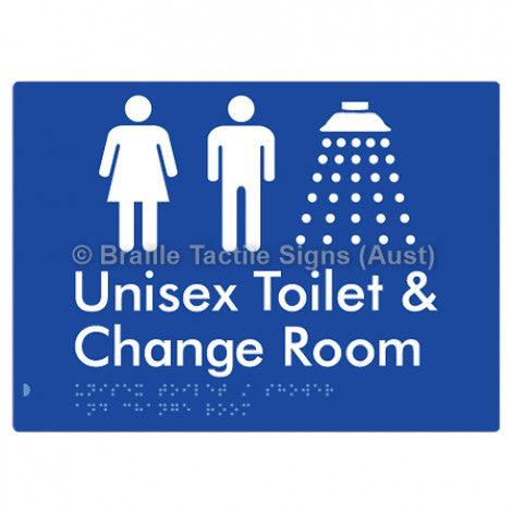 Braille Sign Unisex Toilet / Shower & Change Room - Braille Tactile Signs Aust. - BTS284-blu - Custom Signs - Fast Shipping - High Quality - Australian Made &amp; Owned