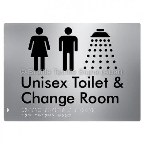 Braille Sign Unisex Toilet / Shower & Change Room - Braille Tactile Signs Aust. - BTS284-aliS - Custom Signs - Fast Shipping - High Quality - Australian Made &amp; Owned