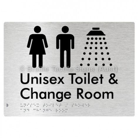 Braille Sign Unisex Toilet / Shower & Change Room - Braille Tactile Signs Aust. - BTS284-aliB - Custom Signs - Fast Shipping - High Quality - Australian Made &amp; Owned