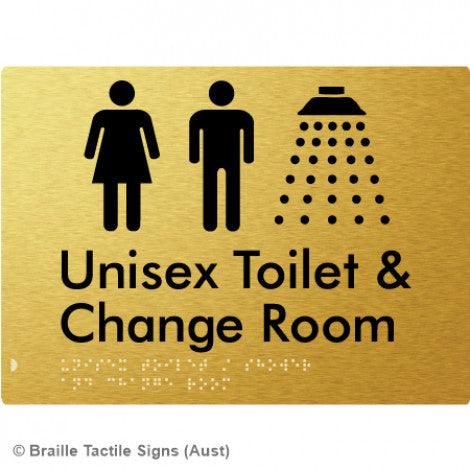 Braille Sign Unisex Toilet / Shower & Change Room - Braille Tactile Signs Aust. - BTS284-aliG - Custom Signs - Fast Shipping - High Quality - Australian Made &amp; Owned